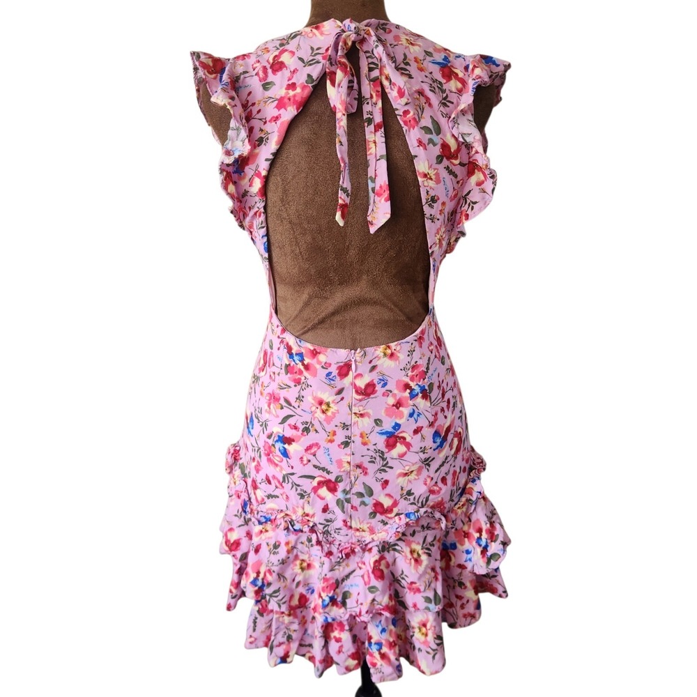 Hello Molly Far From‎ Finished Mini Dress Size 2 Pink Floral Open Back NWOT - Picture 4 of 9